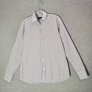 Boss Hugo Boss Men Button Up Dress Shirt 34/35 Beige Striped Regular Fit Collar